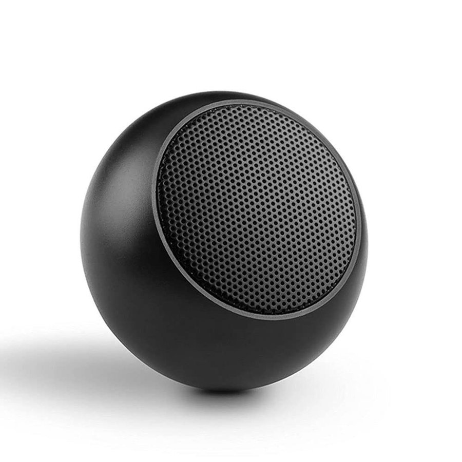 Mini caixinha de som Bluetooth redonda preta com grade metálica